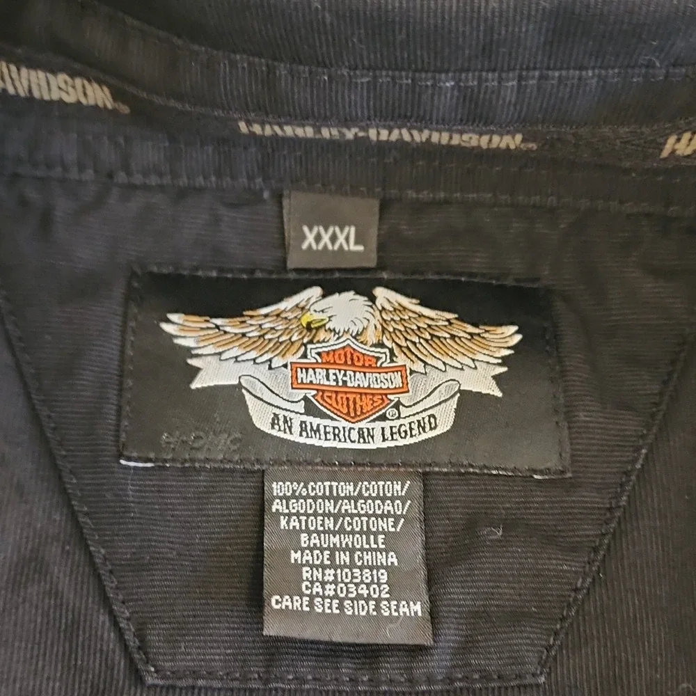 Harley Davidson Button Up Shirt Mens XXXL Black Short Sleeve‎ Casual Biker